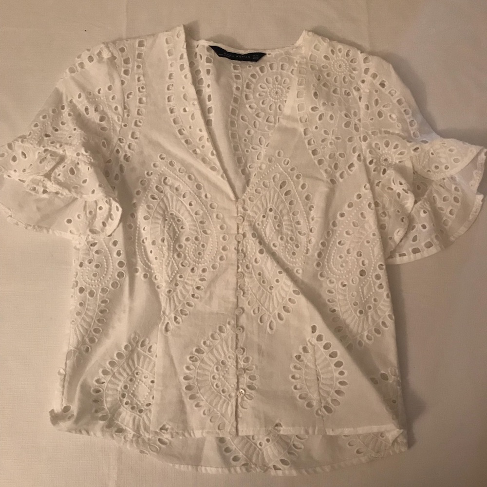 Zara white eyelet top